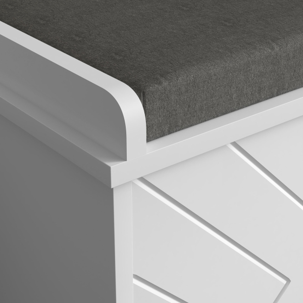 HOMCOM Banco Sapateira Moderno de Madeira com Prateleiras Ajustáveis e Almofada Acolchoada para 8 Pares de Sapatos 80x26x44,5 cm Branco - Image 8
