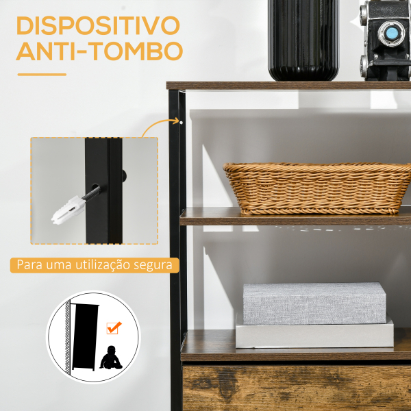 HOMCOM Cómoda com 4 Gavetas de Tecido Dobrável e 2 Prateleiras Abertas Estilo Industrial 84x30x71,4cm Marrom Rústico - Image 7