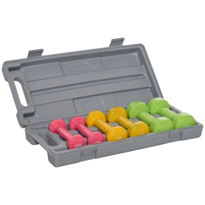 HOMCOM Conjunto de 6 Halteres Hexagonais 3 Pares de 1,5kg, 1kh e 0,5kg Conjunto de Halteres com Maleta de Transporte para Exercícios em Casa Academia Multicor