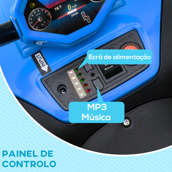 AIYAPLAY Quadriciclo Elétrico para Crianças com Bateria 12V Faróis e Música Carga 30 kg 85x55,5x62 cm Azul - Image 7