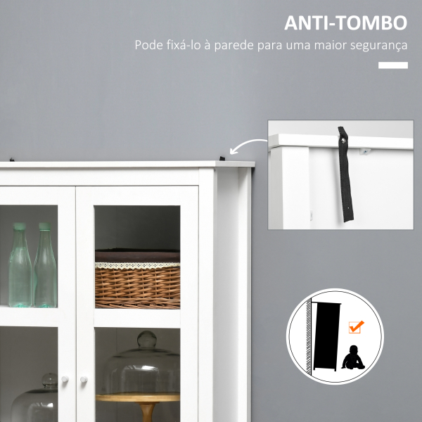 HOMCOM Vitrine de Sala de Estar Estante para Escritório com 2 Portas de Vidro Temperado 3 Prateleiras e 2 Gavetas 80x40x160 cm Branco - Image 6