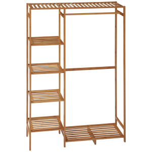 HOMCOM Suporte para Cabides de Bambu com Prateleira de Armazenamento de 6 Níveis e Vara Supensa 90x30x145 cm Madeira