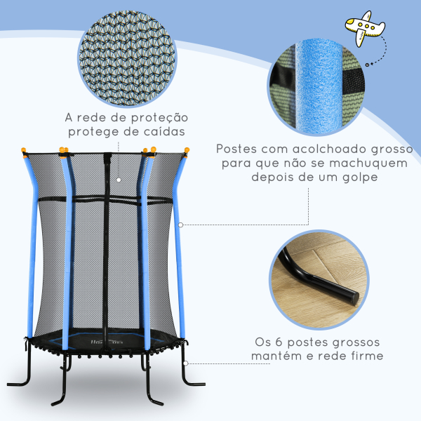 HOMCOM Trampolim para Crianças Cama Elástica Infantil com Rede de Segurança para Interiores e Exteriores Carga 50 kg Ø163,5x190 cm Azul - Image 5