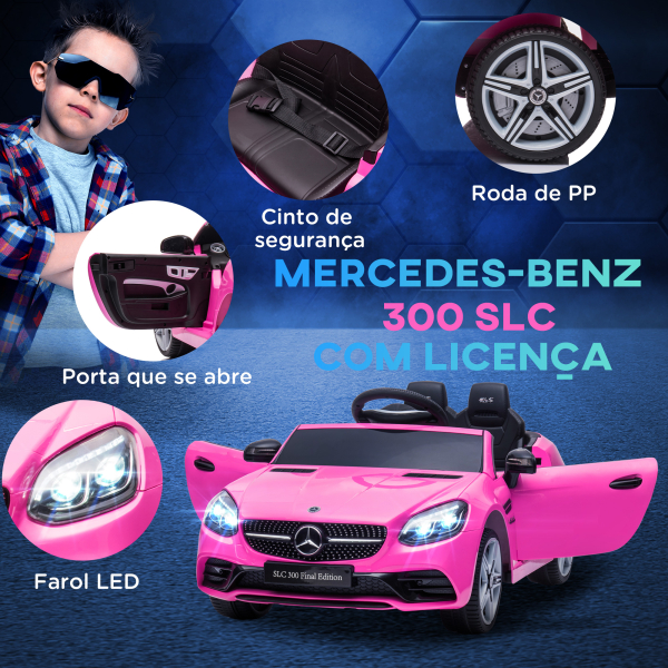AIYAPLAY Carro Elétrico Mercedes SLC 300 12V para Crianças de 3-6 Anos com Controlo Remoto Faróis LED Buzina Música TF USB e Abertura da Porta 3-5km/h 107x62,5x44cm Rosa - Image 6