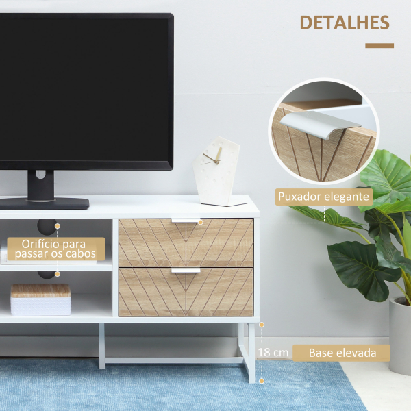 HOMCOM Móvel de TV de até 47 Polegadas Móvel de Sala de Estar Moderno com 4 Gavetas 2 Prateleiras Abertas e Orifício Passa Cabos 120x39x48cm Branco e Carvalho - Image 7