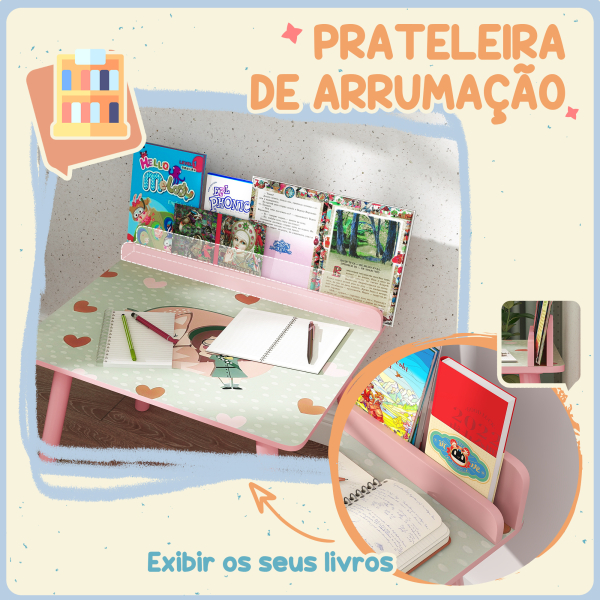 AIYAPLAY Mesa e Cadeira para Crianças com Prateleira para Livros Secretária para Crianças acima de 3 Anos Rosa - Image 5