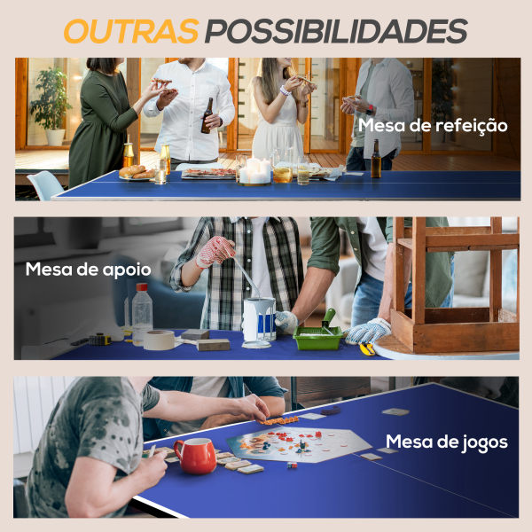 SPORTNOW Mesa de Ping-Pong Dobrável com Rede Apoio para os Pés Ajustáveis e Estrutura de Aço para Interior e Exterior 274x152,5x76 cm Azul - Image 7