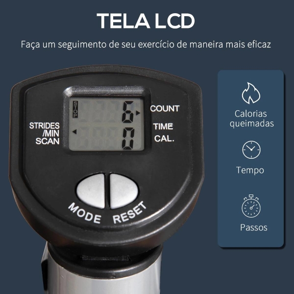HOMCOM Máquina de Step Fitness com Guiador Ajustável em Altura Tela LCD Bandas Elásticas Pedais Antiderrapantes Equipamento de Exercício para Academia em Casa 55x53x118-128cm Prata - Image 5