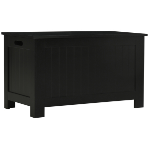 HOMCOM Baú de Armazenamento de Madeira Baú de Arrumação com Dobradiça de Segurança Carga Máxima 20 kg 81x40x46 cm Preto
