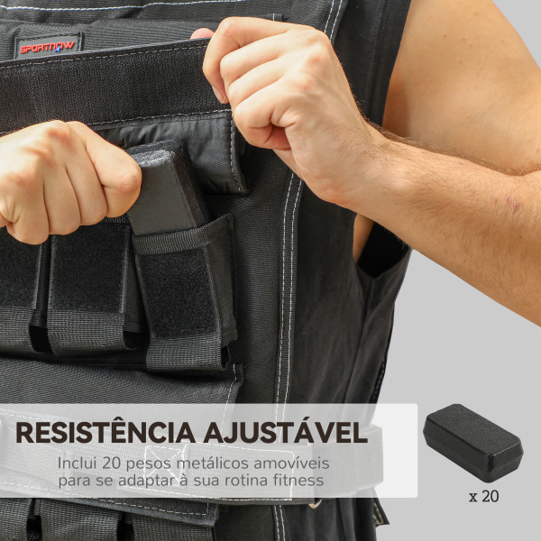 SPORTNOW Colete de Pesos 20 kg Colete de Musculação Ajustável com Bandas Reflectoras Colete de Cross Training  Preto - Image 4