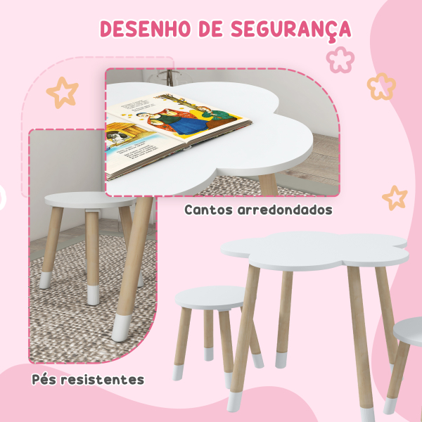ZONEKIZ Conjunto de Mesa e 2 Cadeira para Crianças de 2-5 Anos Mesa com Forma de Flor Ø59x50 cm e Cadeiras Ø28x26 cm Branco - Image 5