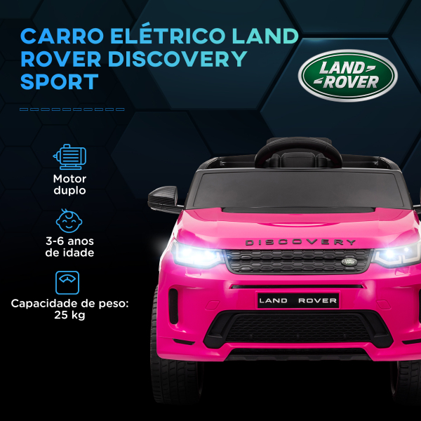 AIYAPLAY Carro Elétrico para Crianças com Licença Land Rover Discovery Sport Bateria 12V Faróis Buzina e Música 106x65,5x51 cm Rosa - Image 4
