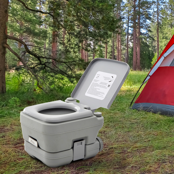 HOMCOM Sanita Portátil WC Portátil com 2 Depósitos de 10L Suporta até 200 kg Sanita para Exterior Campismo 36x42x30 cm Cinzento - Image 2