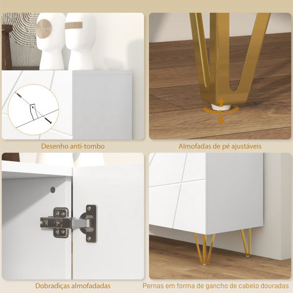 HOMCOM Aparador para Sala Aparador de Entrada com 3 Portas e Prateleiras Ajustáveis para Cozinha Sala 120x40x75 cm Branco Brilhante - Image 7