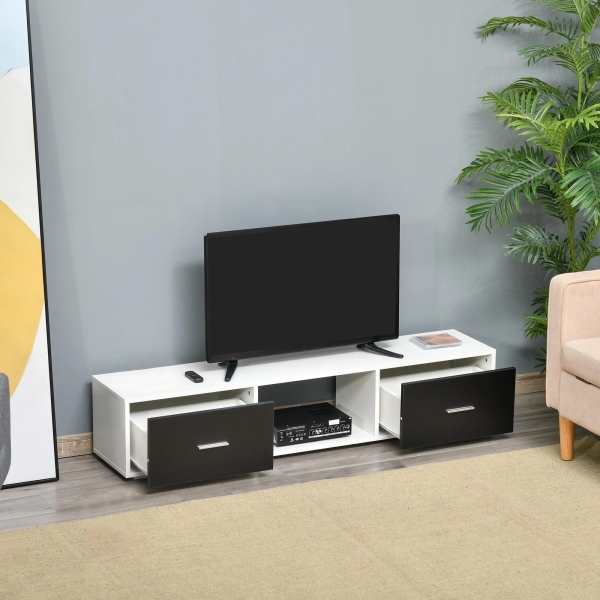 HOMCOM Móvel de TV para Televisores de até 60" Móvel de Sala de Estar Moderno com 2 Gavetas e Compartimento Aberto 140x30x32cm Branco e Preto - Image 9