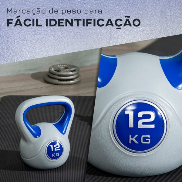 SPORTNOW Kettlebell 12 kg Peso Russo com Revestimento de PU e Enchimento de Areia para Treinamento 24x17x28 cm Azul e Cinza - Image 5