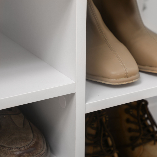 HOMCOM Sapateira de Madeira Móvel para Sapatos com 11 Prateleiras Abertas para 18 Pares de Sapatos 80x27x112 cm Branco - Image 8