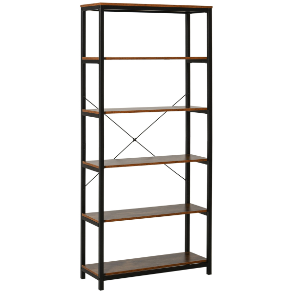 HOMCOM Estante estilo industrial com 6 prateleiras abertas para sala de estar Escritório 80x30x180 cm Castanho Rústico