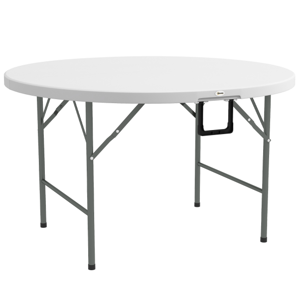 Outsunny Mesa de Jardim Redonda Mesa de Varanda Dobrável com Estrutura de Aço e Bancada de HDPE Ø122x73 cm Branco