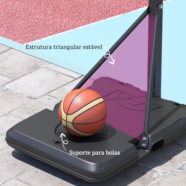 SPORTNOW Tabela de Basquetebol Ajustável de 146-236 cm Portátil com Rodas e Base Preenchível com Água ou Areia 71x45x146-236 cm Preto - Image 8