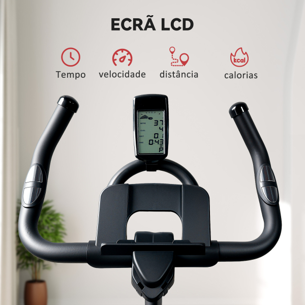 SPORTNOW Bicicleta Estática Bicicleta Fitness com Volante de Inércia de 15 kg Ecrã LED Guiador e Assento Ajustável 108x53x111 cm Preto - Image 8