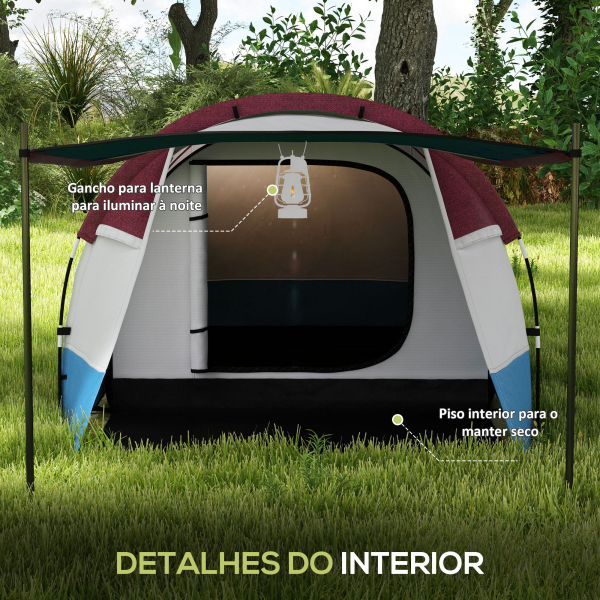 Outsunny Tenda de Campismo Familiar para 2-3 Pessoas com 2 Áreas e Bolsa de Transporte Impermeável 420x200x150 cm Multicolor - Image 6