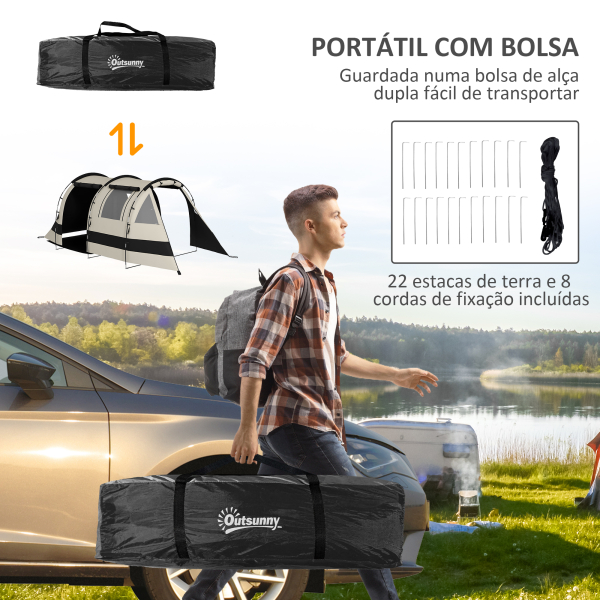 Outsunny Tenda de Campismo Familiar para 4-5 Pessoas com 2 Quartos 5 Portas e Bolsa de Transporte Impermeável 460x230x180 cm Caqui - Image 8