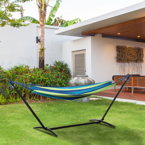 Outsunny Cama Rede com Suporte 310x117 cm com Bolsa de Transporte Altura Ajustável Capacidade 120 kg para Campismo Pátio Verde e Azul - Image 2