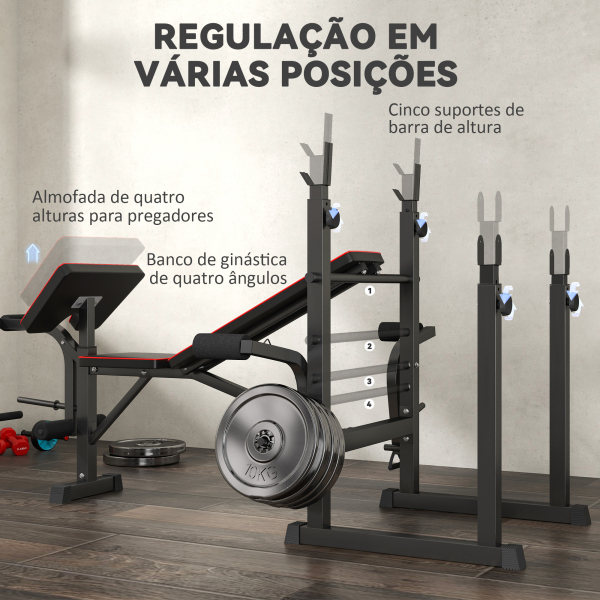 SPORTNOW Banco de Musculação Dobrável Banco Multifunções com Suportes para Barras e Encosto Ajustável para Treino Completo de Corpo Preto - Image 6