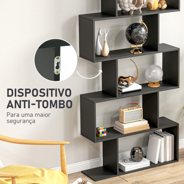 HOMCOM Estante Alto Livraría de 6 Estantes  para Sala de Jantar Desenho Moderno 80x23x192cm Preto - Image 5