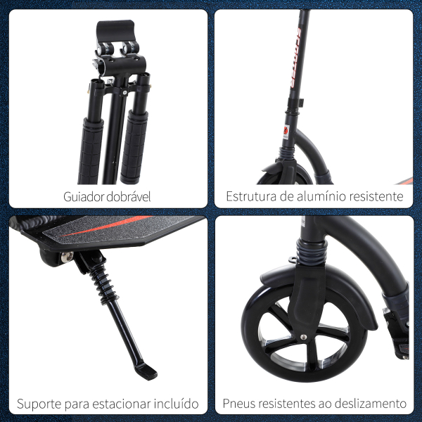 HOMCOM Trotinete dobrável de alumínio para crianças acima de 14 anos altura ajustável de 87-101 cm com 2 Rodas Grandes Travagem Carga 100 kg Preto - Image 8