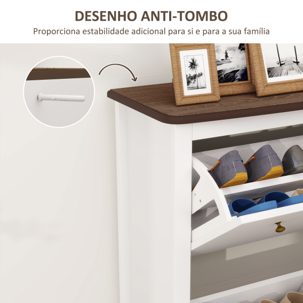 HOMCOM Móvel Sapateira Estilo Francês Sapateira com 2 Gavetas Prateleiras Ajustáveis para 16 Pares de Sapato 84x29x109 cm Branco - Image 7