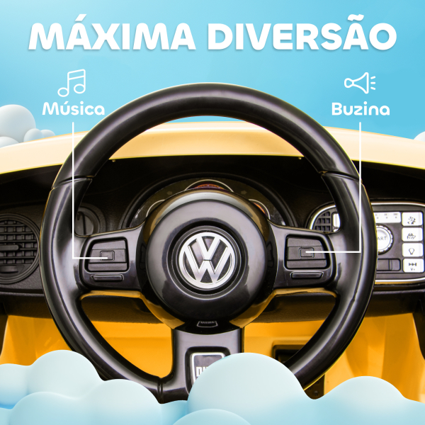 AIYAPLAY Carro Elétrico para Crianças Carro Elétrico Infantil Volkswagen Beetle com Bateria 12V Faróis Buzina e Música 97x56,5x46 cm Amarelo - Image 8