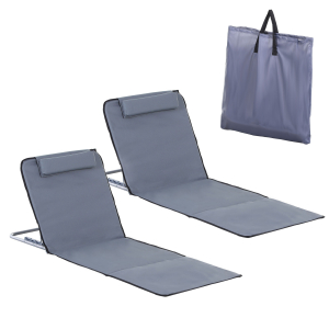Outsunny Conjunto de 2 esteiras de praia com encosto reclinável em 5 níveis, bolsa de transporte e apoio de cabeça 48x134x33-43 cm cinza