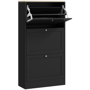 HOMCOM Móvel Sapateira de Entrada com 3 Gavetas Basculantes e Prateleiras Ajustáveis para 18 Pares de Sapatos 60x23,5x115 cm Preto
