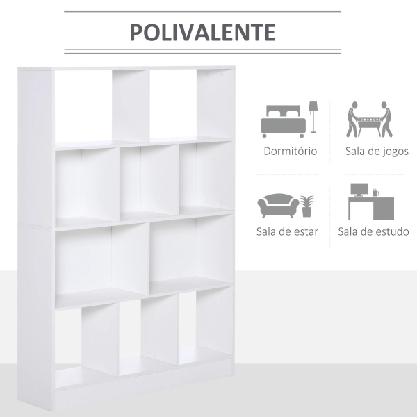 HOMCOM Estante de 4 níveis com 10 compartimentos Prateleiras de armazenamento multiuso 100x23,8x140 cm Branco - Image 5