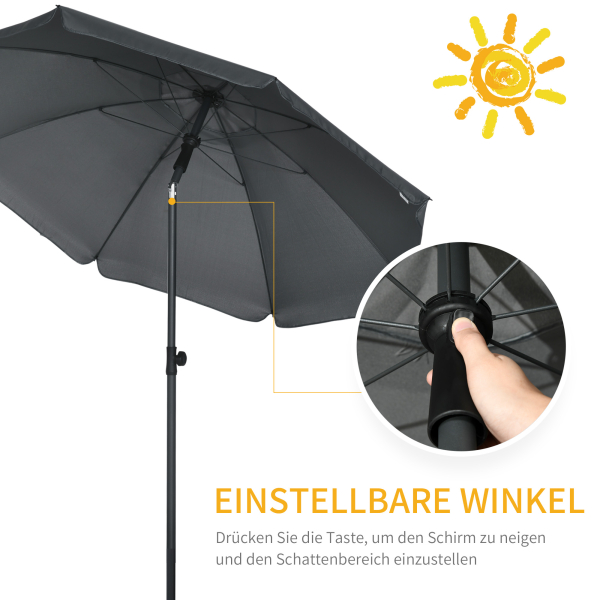 Outsunny Chapéu de Sol de Praia Grande Ø180 cm Chapéu de Sol de Exterior com Ângulo Ajustável Proteção UV50+ Mastro de Ø32 mm Cinza - Image 5