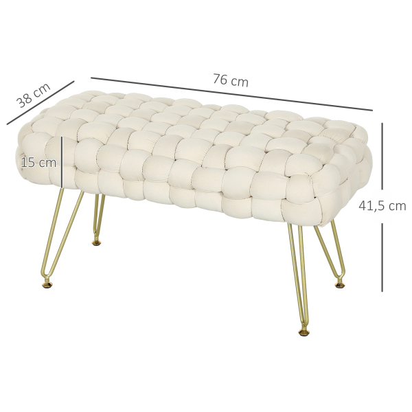 HOMCOM Apoio para os Pés Sala de Estar em Veludo com Pés de Metal e Assento Acolchoado para Dormitório Entrada 76x38x41,5 cm Creme - Image 3