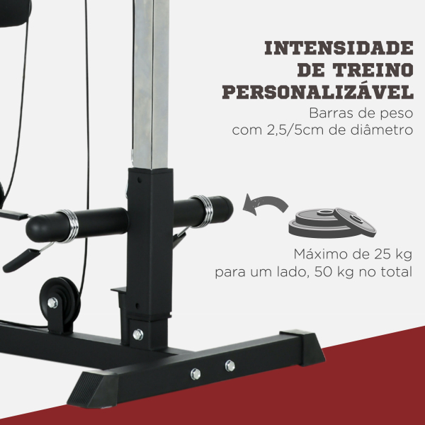 SPORTNOW Máquina de Musculação Estação de Treino com Assento Ajustável para Treino Carga Máxima 100 kg 140x108x197 cm Preto - Image 5