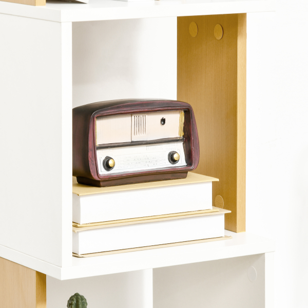 HOMCOM Estante de Livros em Forma de S Estante com 5 Prateleiras Abertas para Sala de Estar Escritório Anti-Tombo 33x28x161cm Branco - Image 8