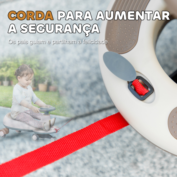 AIYAPLAY Carrinho Gira Gira para Crianças Carrinho Wiggle com Guiador para Pais Música Luz e Espaço de Arrumação 69x31x69 cm Cáqui - Image 6