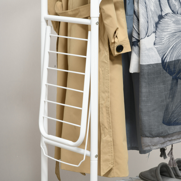 HOMCOM Charriot de Roupa com Rodas com 2 Laterais Dobáveis 2 Trilhos e 2 Prateleiras de Armazenamento 153x43,7x171 cm Branco - Image 8