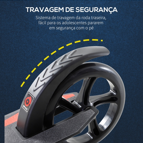 HOMCOM Trotinete dobrável de alumínio para crianças acima de 14 anos altura ajustável de 87-101 cm com 2 Rodas Grandes Travagem Carga 100 kg Preto - Image 7