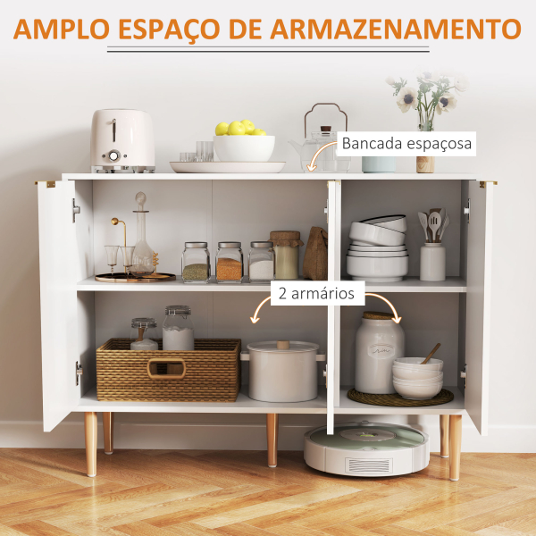 HOMCOM Aparador de Sala de Estar com Prateleira Ajustável Móvel para TV para Quarto Sala de Estar 107x35x80 cm Branco - Image 4