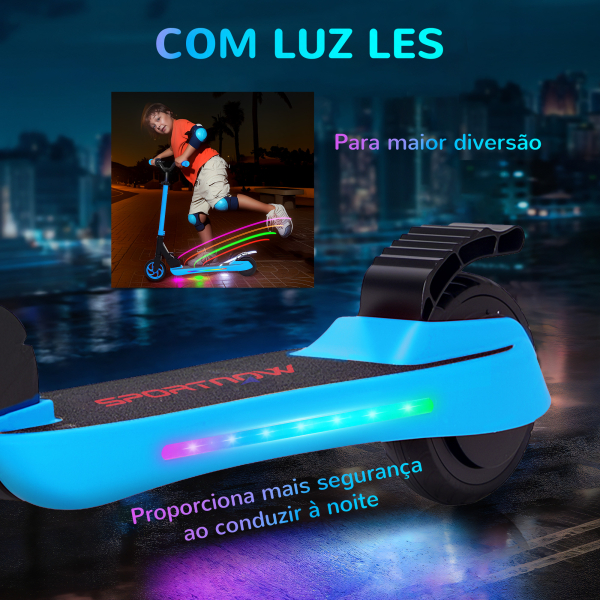 SPORTNOW Trotinete Elétrica Dobrável para Crianças 120 W Autonomia 6 km e Máximo 10 km/h com Travão Luzes LED 74x52x83-87 cm Azul - Image 6