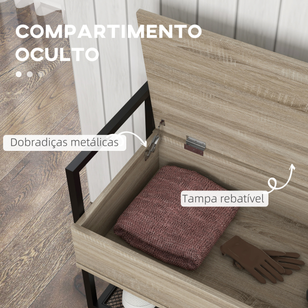 HOMCOM Banco Sapateira com Compartimento Oculto 84x39,5x61 cm Preto e Madeira - Image 5