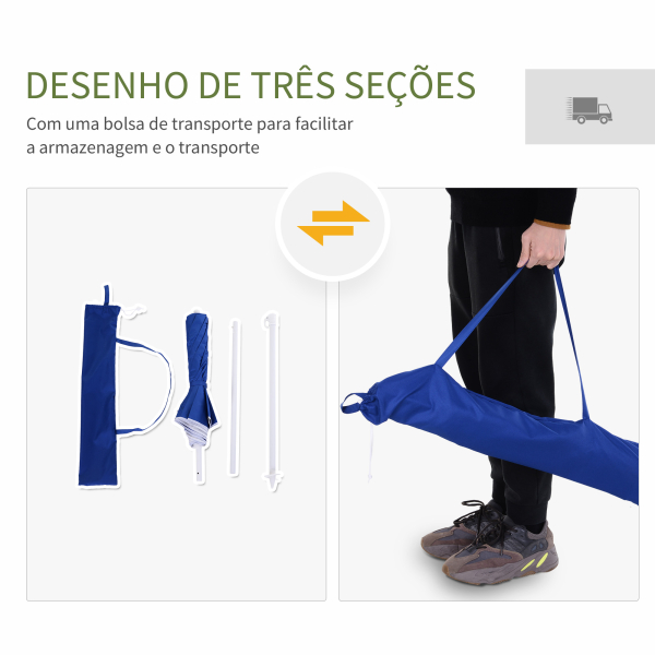 Outsunny Chapéu de Sol de Praia Grande Ø160 cm Chapéu de Sol de Exterior com Ângulo Ajustável Proteção UV Impermeavel e Bolsa de Transporte Azul - Image 7
