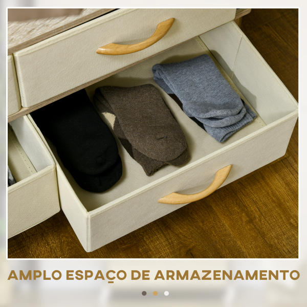 HOMCOM Charriot de Roupa com Rodas Altura Ajustável Barras Extensíveis e 4 Gavetas de Tecido  88-148x42x93-160 cm Bege - Image 6