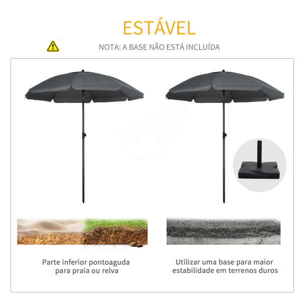 Outsunny Chapéu de Sol de Praia Grande Ø180 cm Chapéu de Sol de Exterior com Ângulo Ajustável Proteção UV50+ Mastro de Ø32 mm Cinza - Image 7
