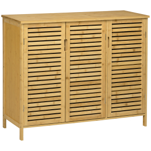 HOMCOM Sapateira de Entrada com 3 Portas de Persiana Prateleiras Ajustáveis para 16 Pares de Sapatos 100x35x80 cm Natural